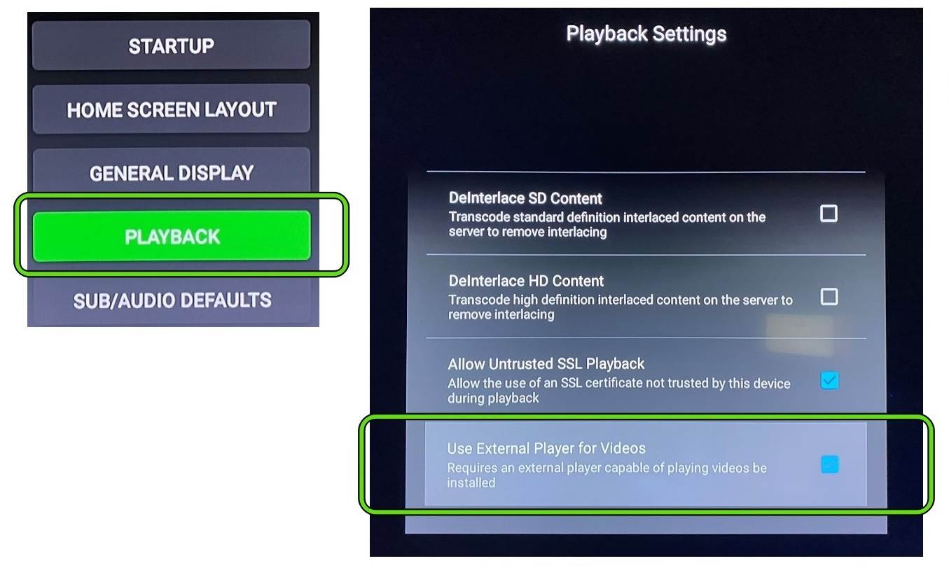 Emby Use External Player Settings