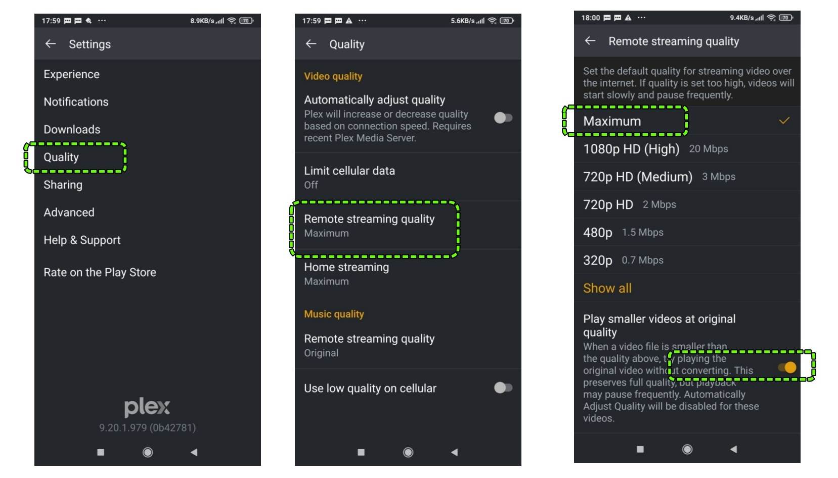 Android Mobile Quality Settings